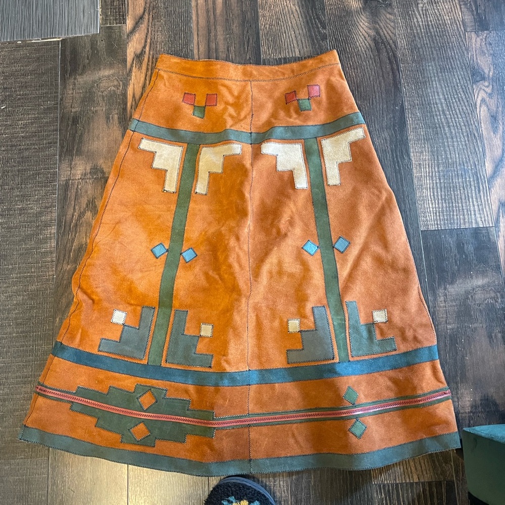Free People Modern Folk Bohemian Suede Midi Skirt in Rust Color - Picture 2 of 7